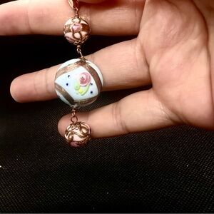 Vtg Italy 14K Gold Murano 3 Wedding Cake Glass Balls Flower‎ Necklace Pendant 2”